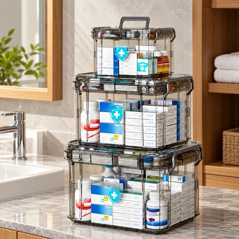 Medical Supplies - Transparent waterproof storage box with dual