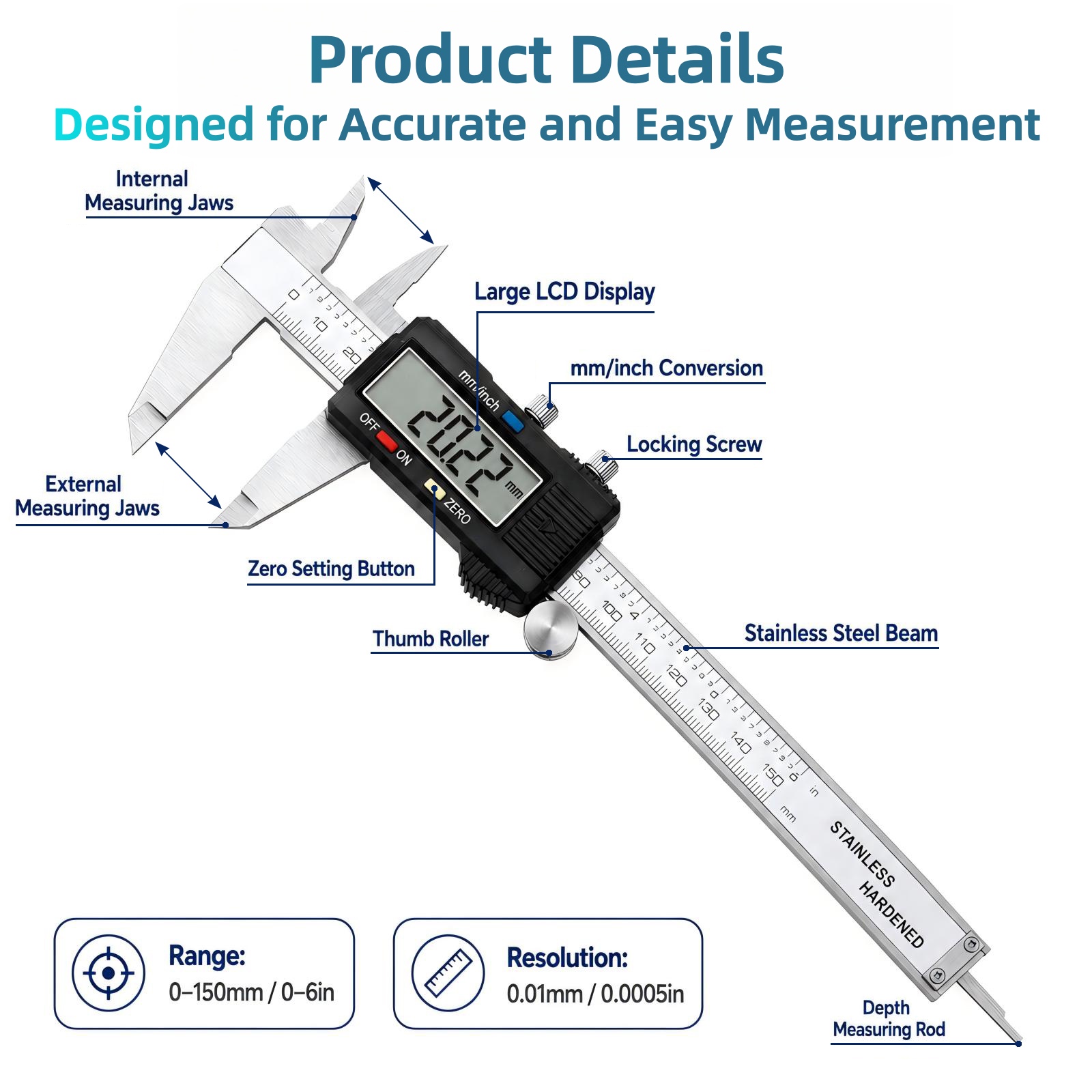 PHYHOO 6inch 150mm Stainless S - Digital Caliper 150Mm Stainless Steel recension och pris